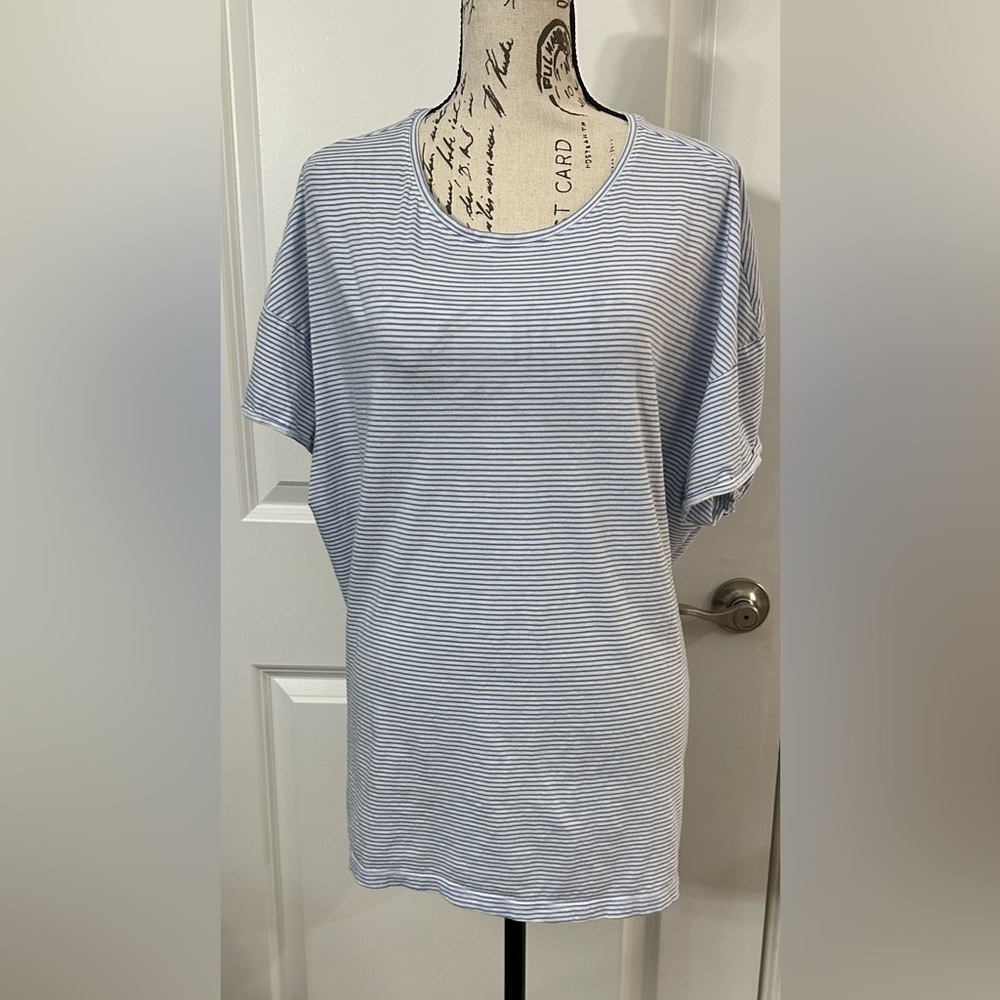 💙 Terra & Sky Women’s Crewneck Tee – Oxford Blue Stripe, Plus Size 1X  💙 - Picture 2 of 12